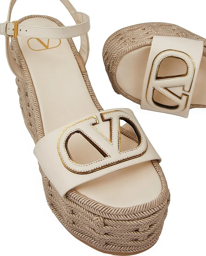 Women's VLogo Calfskin Cut-Out Wedge Sandals 110 MM - Ivory - Size 7 - Image 5