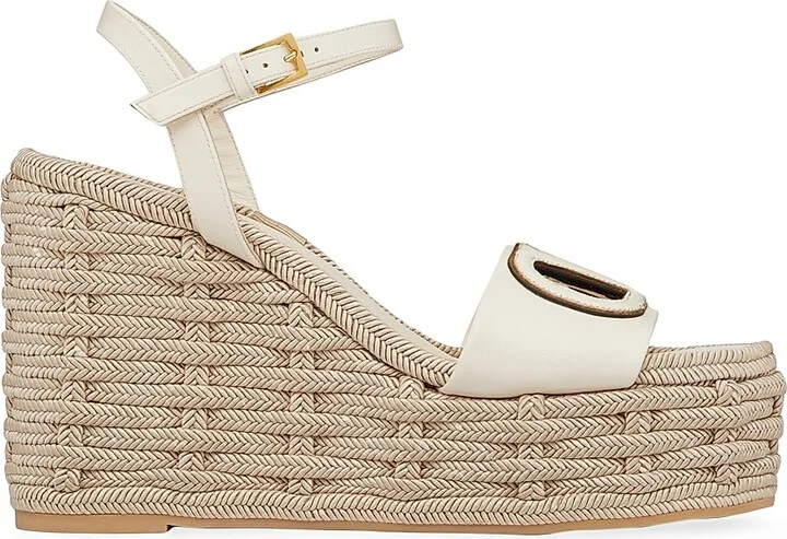 Women's VLogo Calfskin Cut-Out Wedge Sandals 110 MM - Ivory - Size 7