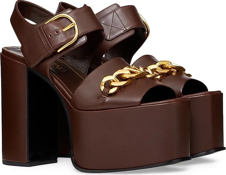 Women's VLogo Chain Calfskin 130MM Platform Sandals - Fondant - Size 7 - Image 2