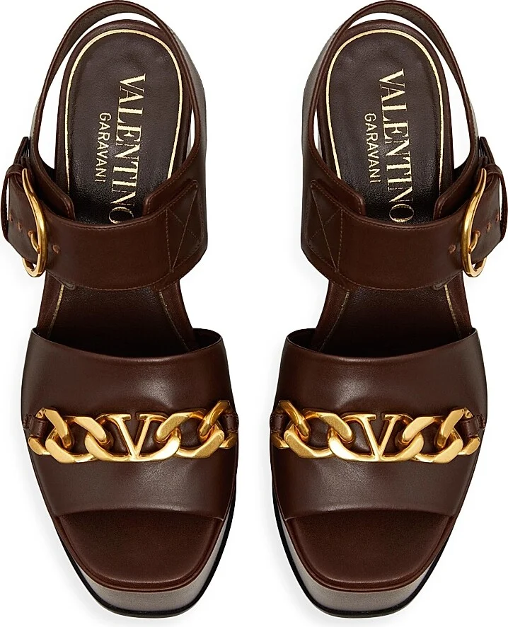 Women's VLogo Chain Calfskin 130MM Platform Sandals - Fondant - Size 7 - Image 4