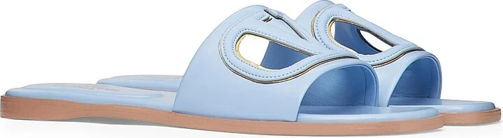 Women's VLogo Cut-Out Calfskin Slide Sandals - Azure Antique Brass - Size 7 - Image 2