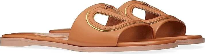 Women's VLogo Cut-Out Calfskin Slide Sandals - Azure Antique Brass - Size 7 - Image 7