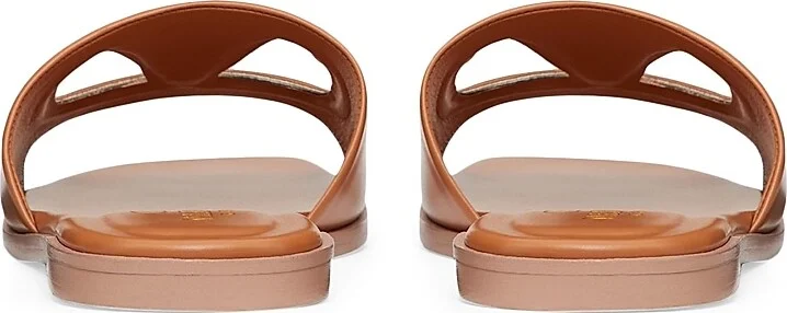 Women's VLogo Cut-Out Calfskin Slide Sandals - Azure Antique Brass - Size 7 - Image 8