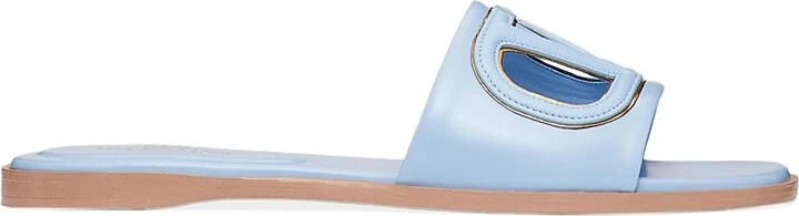 Women's VLogo Cut-Out Calfskin Slide Sandals - Azure Antique Brass - Size 7