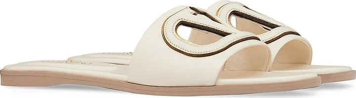 Women's Vlogo Cut-Out Calfskin Slide Sandals - Ivory - Size 6 - Image 2