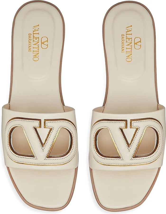 Women's Vlogo Cut-Out Calfskin Slide Sandals - Ivory - Size 6 - Image 4