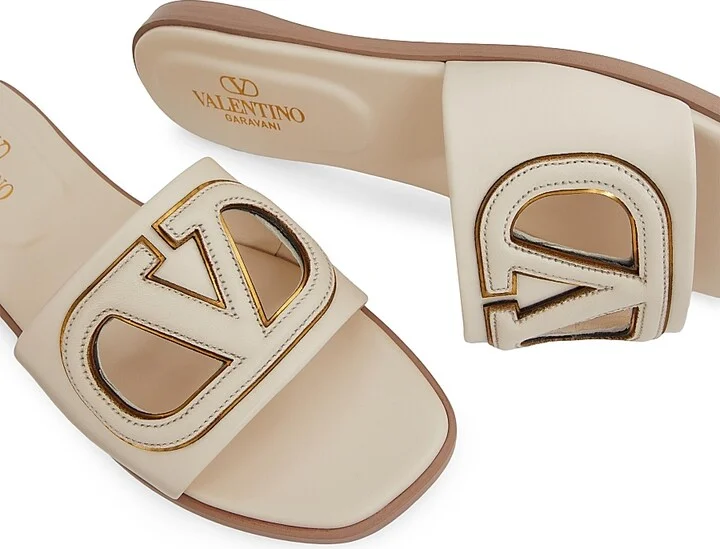 Women's Vlogo Cut-Out Calfskin Slide Sandals - Ivory - Size 6 - Image 5