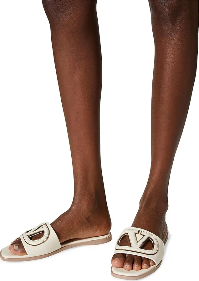 Women's Vlogo Cut-Out Calfskin Slide Sandals - Ivory - Size 6 - Image 6