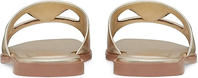 Women's VLogo Cut-Out Laminated Nappa Leather Slide Sandals - Platinum Antique Brass - Size 6 - Image 3
