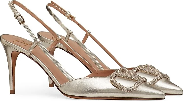 Women's VLogo Glow Laminated Nappa Slingback Pumps 80MM - Platinum - Size 7 - Image 2