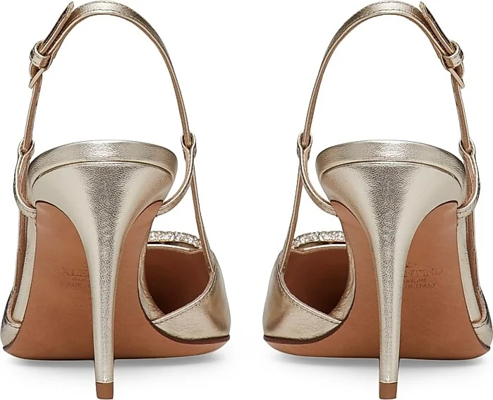 Women's VLogo Glow Laminated Nappa Slingback Pumps 80MM - Platinum - Size 7 - Image 3