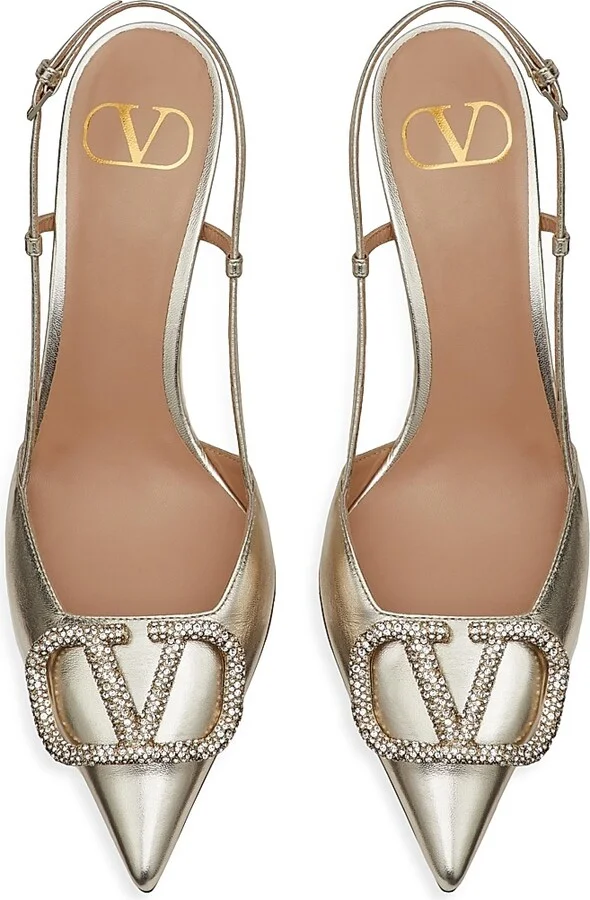Women's VLogo Glow Laminated Nappa Slingback Pumps 80MM - Platinum - Size 7 - Image 4