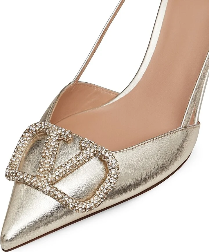 Women's VLogo Glow Laminated Nappa Slingback Pumps 80MM - Platinum - Size 7 - Image 5