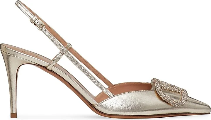Women's VLogo Glow Laminated Nappa Slingback Pumps 80MM - Platinum - Size 7