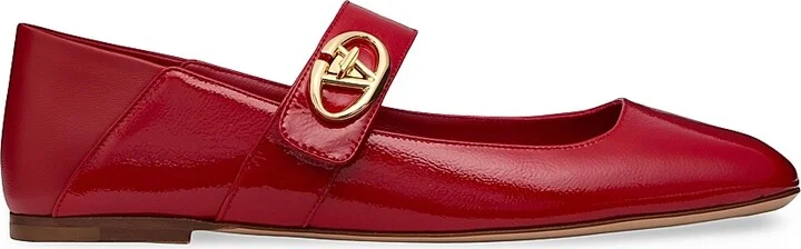Women's VLogo Locker Mary Jane Ballerina Flats in Naplack - Rosso Valentino Red - Size 6