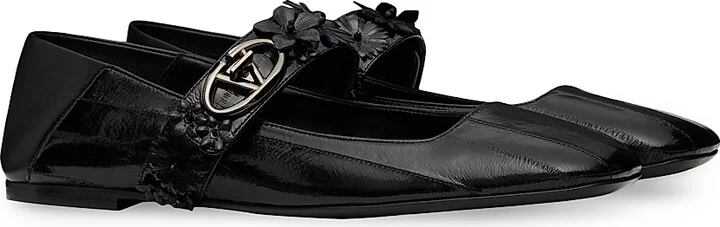 Women's VLogo Locker Mary Jane Ballerina in Eel with Flower Application - Black - Size 7 - Image 2
