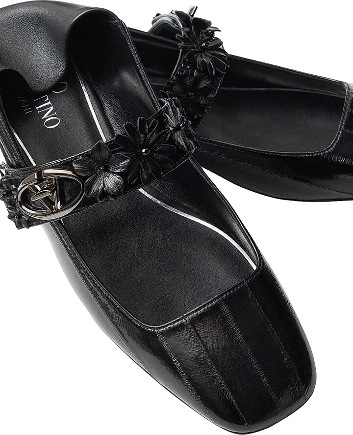 Women's VLogo Locker Mary Jane Ballerina in Eel with Flower Application - Black - Size 7 - Image 5