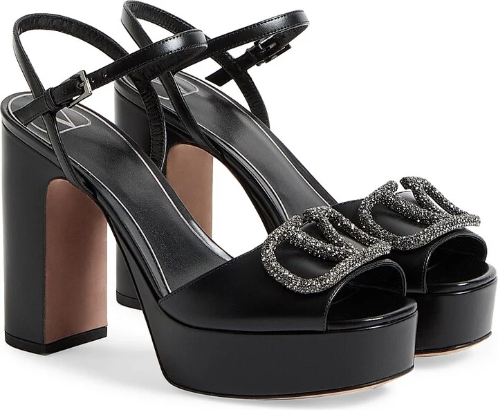 Women's VLogo Signature 115MM Platform Sandals in Calfskin - Black - Size 7 - Image 2