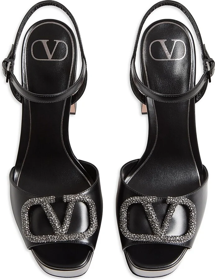 Women's VLogo Signature 115MM Platform Sandals in Calfskin - Black - Size 7 - Image 3
