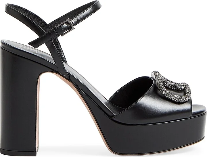 Women's VLogo Signature 115MM Platform Sandals in Calfskin - Black - Size 7