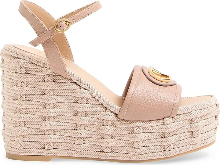 Women's VLogo Signature 120MM Wedge Sandals in Calfskin - Rose Cannelle - Size 7