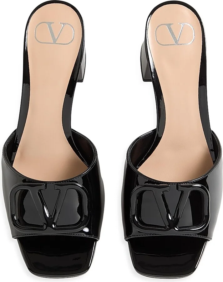 Women's VLogo Signature 60MM Patent Leather Slide Sandals - Black - Size 7 - Image 4