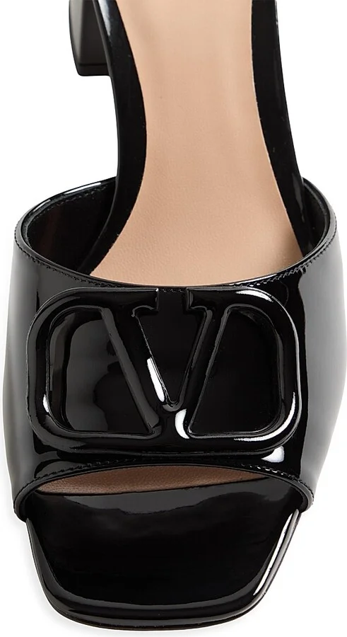 Women's VLogo Signature 60MM Patent Leather Slide Sandals - Black - Size 7 - Image 5