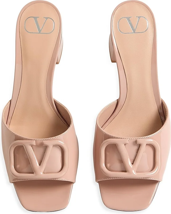 Women's VLogo Signature 60MM Patent Leather Slide Sandals - Black - Size 7 - Image 9