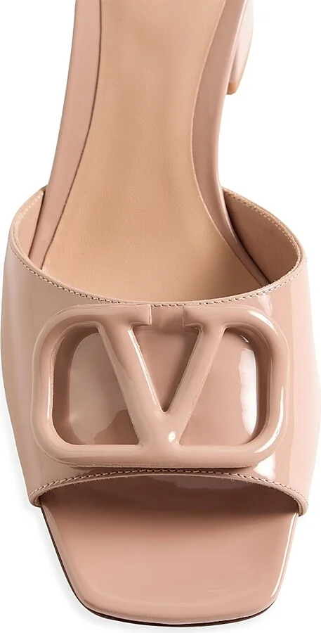 Women's VLogo Signature 60MM Patent Leather Slide Sandals - Black - Size 7 - Image 10