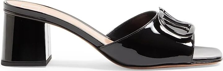 Women's VLogo Signature 60MM Patent Leather Slide Sandals - Black - Size 7