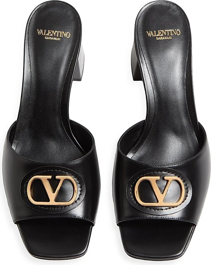 Women's VLogo Signature 60MM Slide Sandals in Calfskin - Black - Size 6 - Image 4