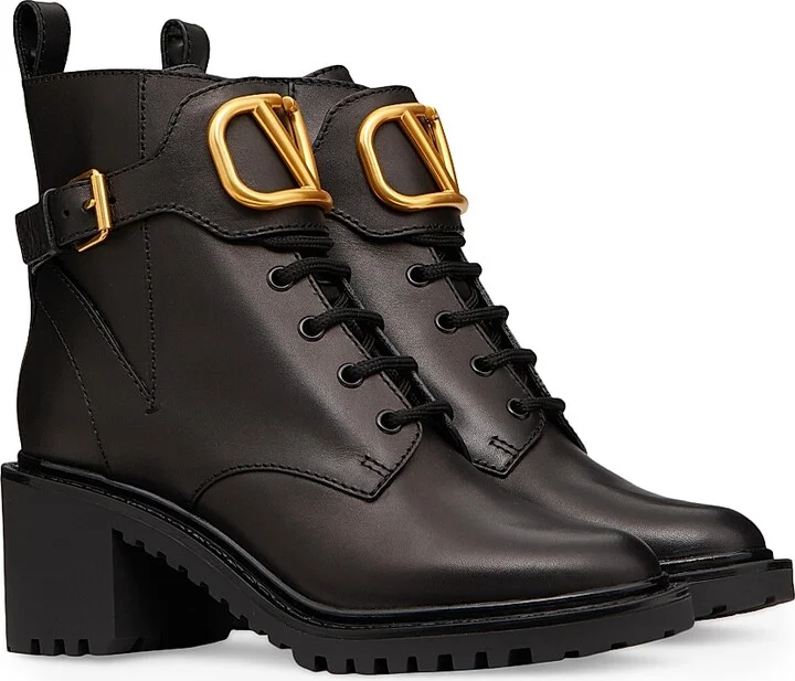 Women's VLogo Signature Calfskin 70MM Combat Boots - Black - Size 6 - Image 2