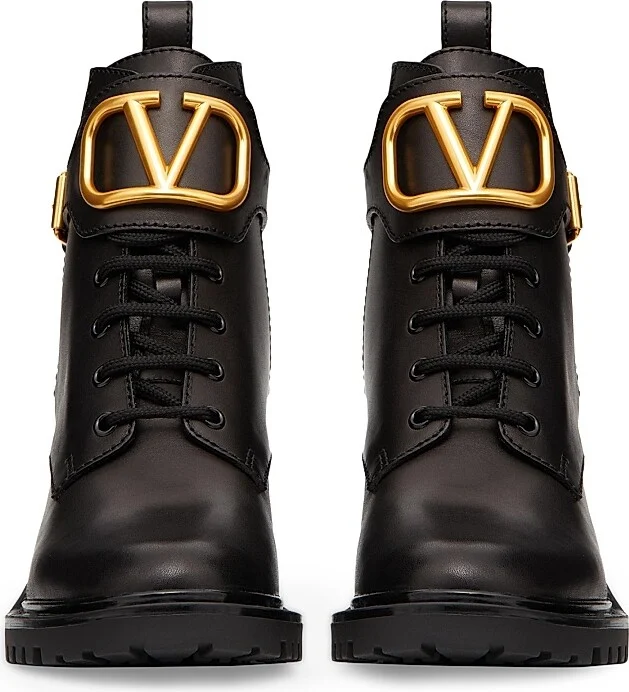 Women's VLogo Signature Calfskin 70MM Combat Boots - Black - Size 6 - Image 4