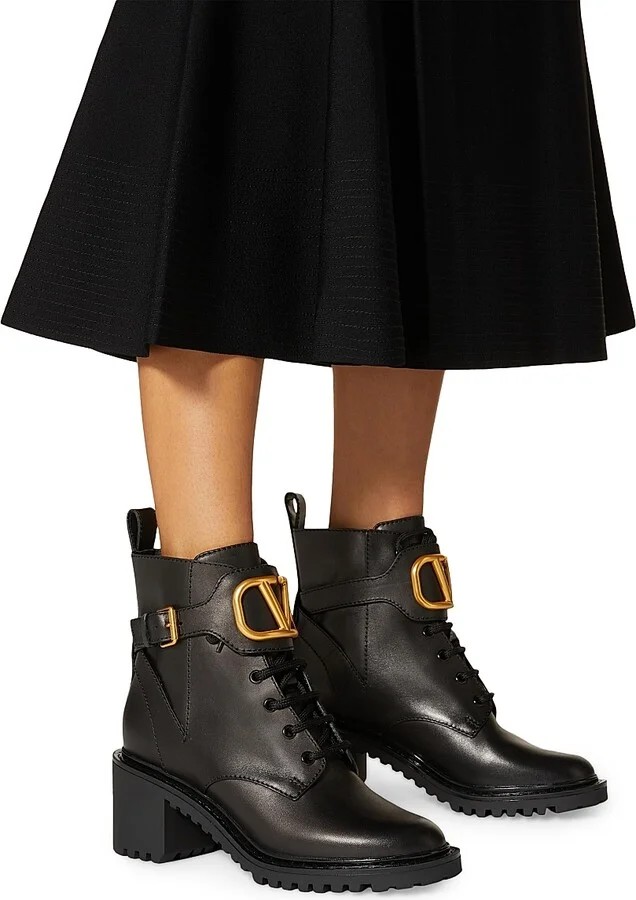 Women's VLogo Signature Calfskin 70MM Combat Boots - Black - Size 6 - Image 6