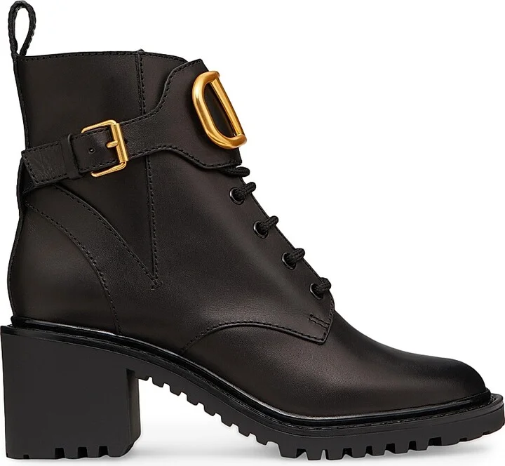 Women's VLogo Signature Calfskin 70MM Combat Boots - Black - Size 6