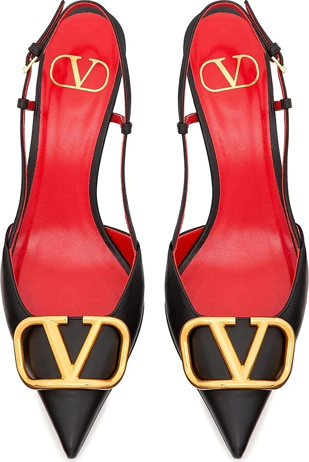 Women's VLogo Signature Calfskin 80MM Slingback Pumps - Black - Size 5 - Image 3