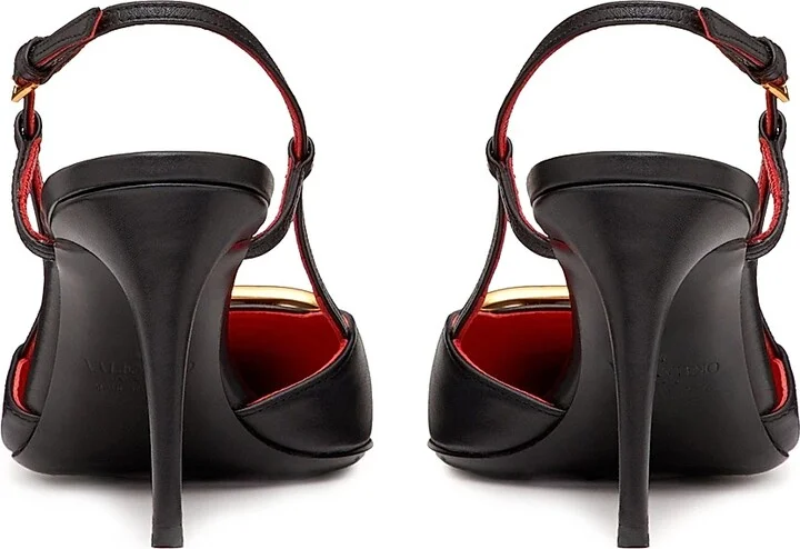 Women's VLogo Signature Calfskin 80MM Slingback Pumps - Black - Size 5 - Image 4
