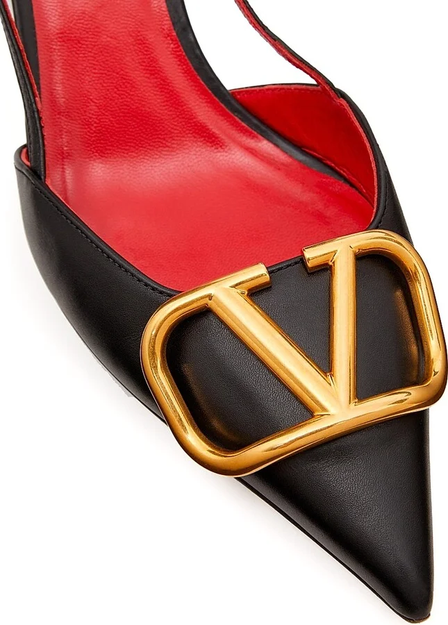 Women's VLogo Signature Calfskin 80MM Slingback Pumps - Black - Size 5 - Image 5