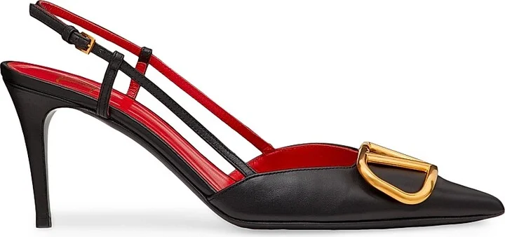 Women's VLogo Signature Calfskin 80MM Slingback Pumps - Black - Size 5