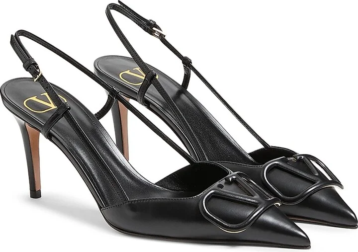Women's VLogo Signature Calfskin 80MM Slingback Pumps - Black - Size 7 - Image 2