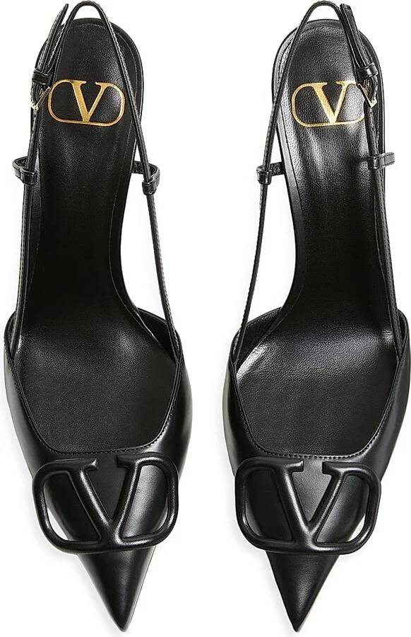 Women's VLogo Signature Calfskin 80MM Slingback Pumps - Black - Size 7 - Image 4