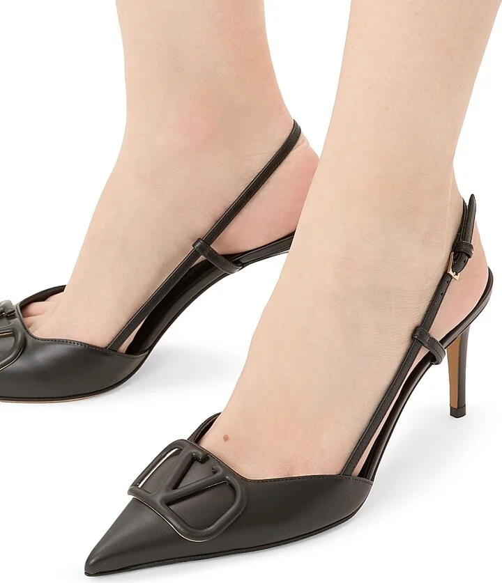 Women's VLogo Signature Calfskin 80MM Slingback Pumps - Black - Size 7 - Image 7