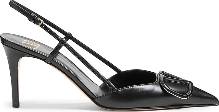 Women's VLogo Signature Calfskin 80MM Slingback Pumps - Black - Size 7