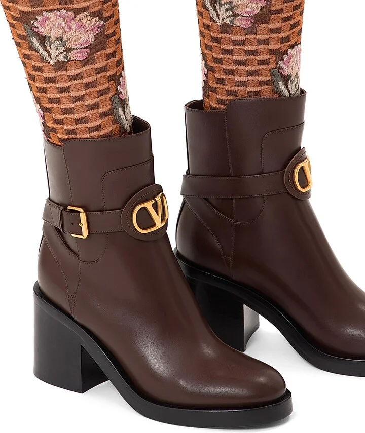Women's VLogo Signature Calfskin Ankle 70MM Boots - Fondant - Size 7 - Image 7