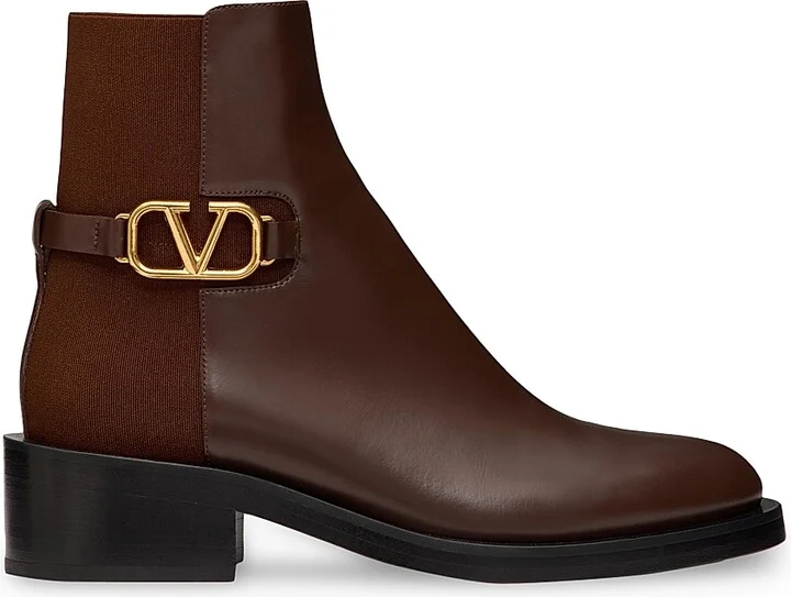 Women's VLogo Signature Calfskin Ankle Boots 30MM - Cocoa - Size 8