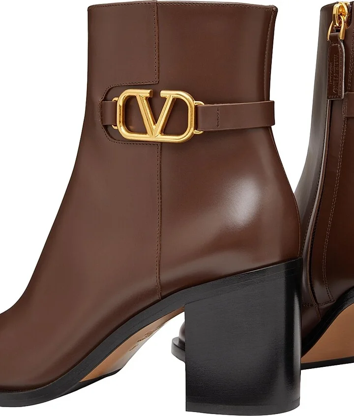 Women's VLogo Signature Calfskin Ankle Boots 75MM - Cocoa - Size 7 - Image 5