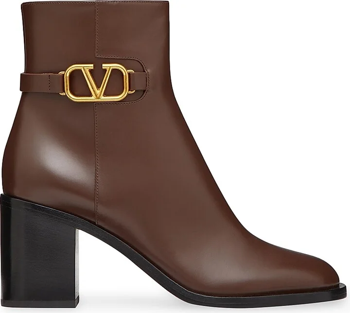 Women's VLogo Signature Calfskin Ankle Boots 75MM - Cocoa - Size 7