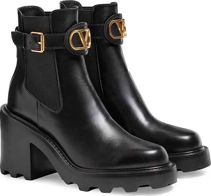 Women's VLogo Signature Calfskin Beatle 90MM Boots - Black - Size 7 - Image 2
