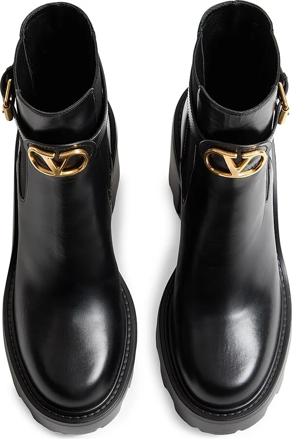Women's VLogo Signature Calfskin Beatle 90MM Boots - Black - Size 7 - Image 4