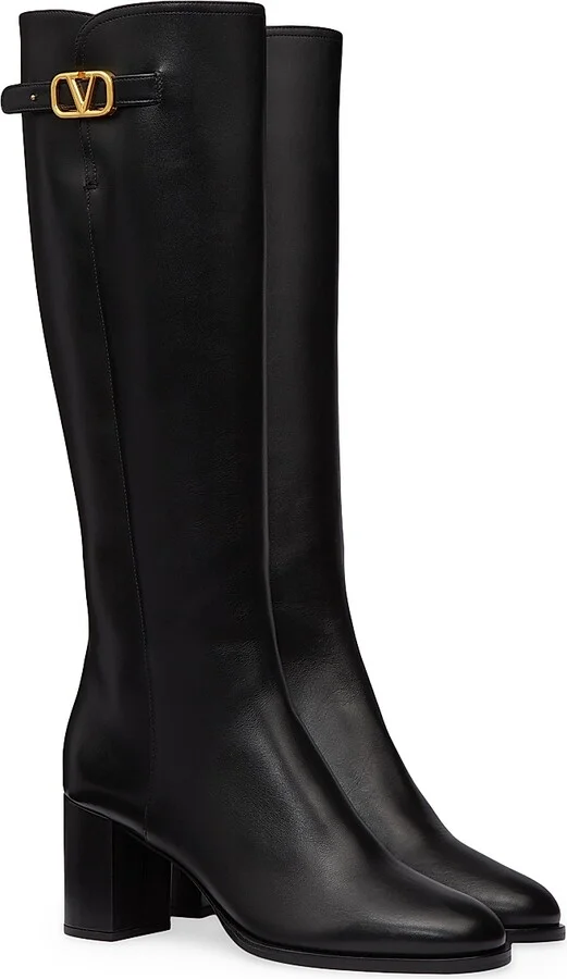 Women's VLogo Signature Calfskin Boots 70MM - Black - Size 8 - Image 2